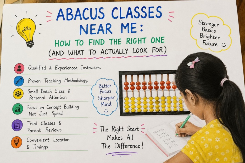 Young girl practising on an abacus — guide to finding the right abacus classes near you covering qualified instructors, small batch sizes, and proven teaching methodology